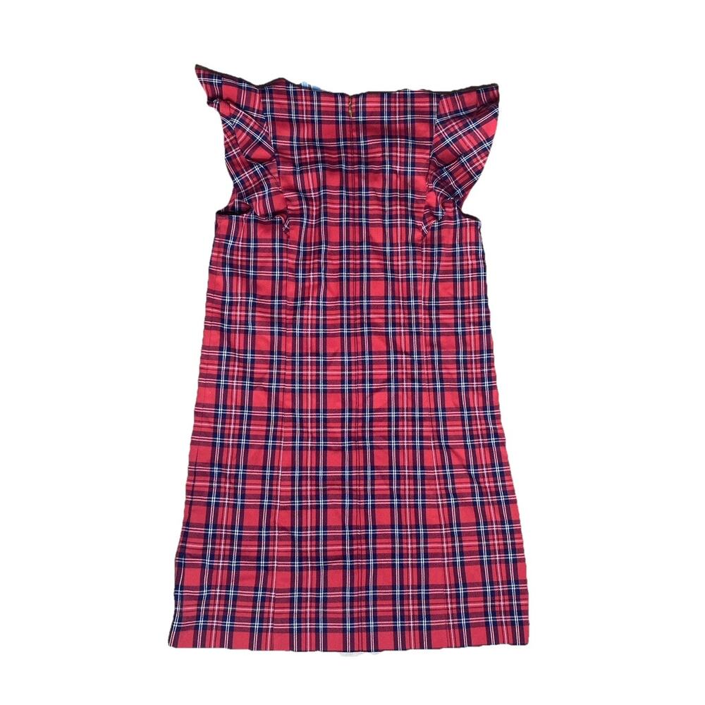 Draper James Size 8 Red Plaid Ruffle Shoulder Shift Dress V Neck Holiday Mini - Picture 3 of 6